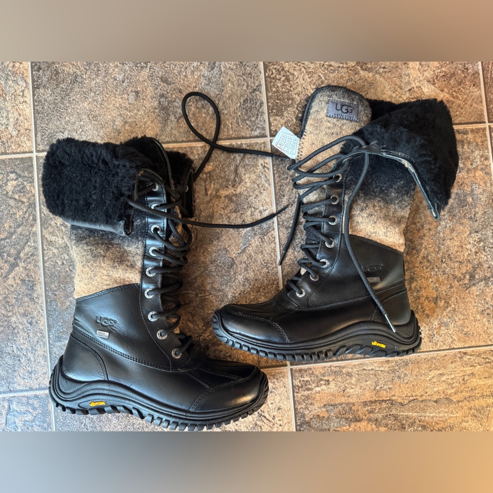 NEW!!! UGG Adirondack Ombré Tall Leather Waterproof Snow Boots- Black, Size 5